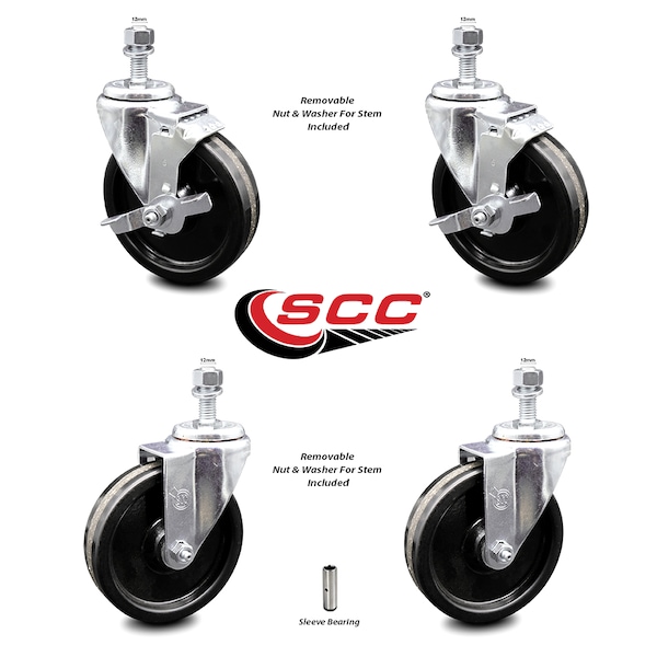 Service Caster 5 Inch Phenolic Wheel Swivel 12mm Threaded Stem Caster Brakes SCC, 2PK SCC-TS20S514-PHS-M1215-2-TLB-2 - main